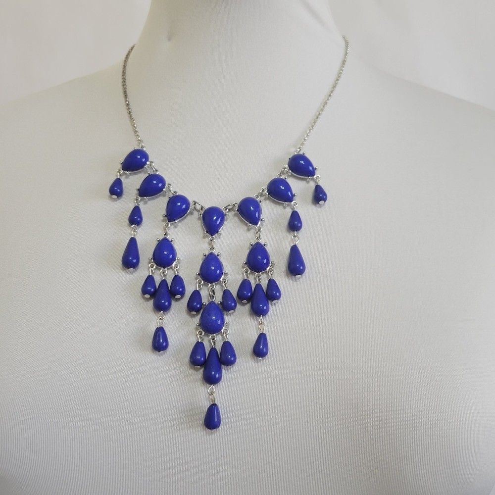 Necklace bib costume cobalt blue adjustable length